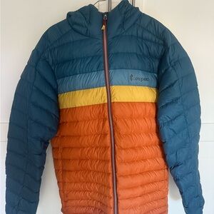 Cotopaxi fuego hooded Puffer Jacket - Blue, Yellow, Orange